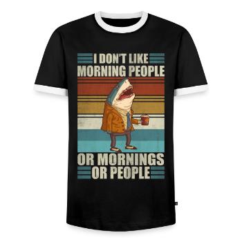 Ich mag keine Morgenmenschen lustiger Kaffee Hai - Männer Kontrast-T-Shirt - Schwarz/Weiß - Vorne - AI Model Female 172 light (172cm) & AI Model Male 178 light (178cm)