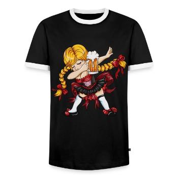 Trachten Girl en tenue bavaroise traditionnelle Dirndl - T-shirt contrasté Homme - noir/blanc - Devant - AI Model Female 172 light (172cm) & AI Model Male 178 light (178cm)
