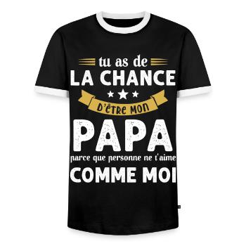 La chance d'être mon Papa Cadeau Humour Futur père - T-shirt contrasté Homme - noir/blanc - Devant - AI Model Female 172 light (172cm) & AI Model Male 178 light (178cm)
