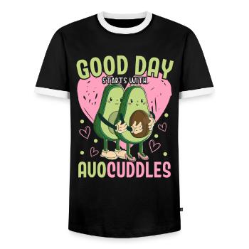 A good day starts with Avocuddles Avocado Guac - Men's Ringer Shirt - black/white - Front - AI Model Female 172 light (172cm) & AI Model Male 178 light (178cm)