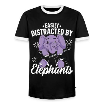 Easily distracted by Elephant Wildlife Animal - Men's Ringer Shirt - black/white - Front - AI Model Female 172 light (172cm) & AI Model Male 178 light (178cm)