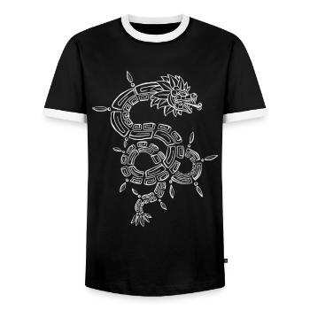 Quetzalcoatl Aztec Maya Feathered Snake - Men's Ringer Shirt - black/white - Front - AI Model Female 172 light (172cm) & AI Model Male 178 light (178cm)