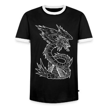 Quetzalcoatl Ancient Aztec Serpent Mayan Tempe - Men's Ringer Shirt - black/white - Front - AI Model Female 172 light (172cm) & AI Model Male 178 light (178cm)