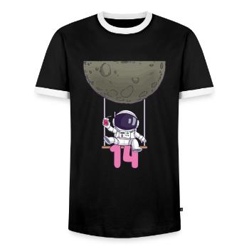 14. Geburtstag Astronaut 14 Jahre Weltraumgalaxie - Männer Kontrast-T-Shirt - Schwarz/Weiß - Vorne - AI Model Female 172 light (172cm) & AI Model Male 178 light (178cm)