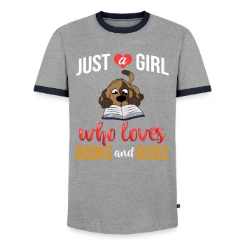 Livre Chien Lecture Rat de bibliothèque Lecteur bibliothécaire - T-shirt contrasté Homme - gris/marine  - Devant - AI Model Female 172 light (172cm) & AI Model Male 178 light (178cm)