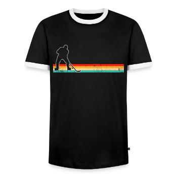 Eishockey Retro - Männer Kontrast-T-Shirt - Schwarz/Weiß - Vorne - AI Model Female 172 light (172cm) & AI Model Male 178 light (178cm)