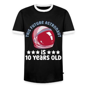 This future astronaut is 10 years old - Men's Ringer Shirt - black/white - Front - AI Model Female 172 light (172cm) & AI Model Male 178 light (178cm)