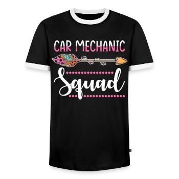 Car mechanic group - Men's Ringer Shirt - black/white - Front - AI Model Female 172 light (172cm) & AI Model Male 178 light (178cm)