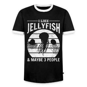 Ich mag Quallen & vielleicht 3 Menschen Quallen - Männer Kontrast-T-Shirt - Schwarz/Weiß - Vorne - AI Model Female 172 light (172cm) & AI Model Male 178 light (178cm)