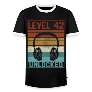 Gamer 42nd Birthday Gamer - Men's Ringer Shirt - black/white - Front - AI Model Female 172 light (172cm) & AI Model Male 178 light (178cm)