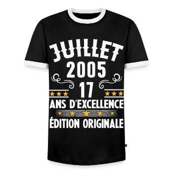17 Ans Anniversaire Vintage Né(e) en Juillet 2005 - T-shirt contrasté Homme - noir/blanc - Devant - AI Model Female 172 light (172cm) & AI Model Male 178 light (178cm)