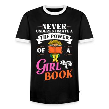 Book Girls Read Women Bookworm Librarian - Men's Ringer Shirt - black/white - Front - AI Model Female 172 light (172cm) & AI Model Male 178 light (178cm)