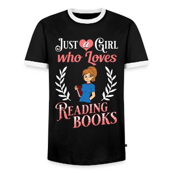 Book Girls Read Women Bookworm Librarian - Men's Ringer Shirt - black/white - Front - AI Model Female 172 light (172cm) & AI Model Male 178 light (178cm)