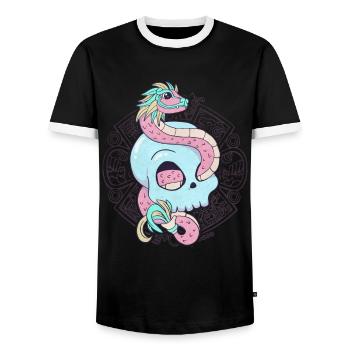 Quetzalcoatl Skull Aztec Serpent à plumes Ma - T-shirt contrasté Homme - noir/blanc - Devant - AI Model Female 172 light (172cm) & AI Model Male 178 light (178cm)