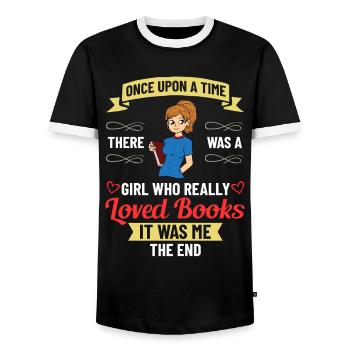 Book Girls Read Women Bookworm Librarian - Men's Ringer Shirt - black/white - Front - AI Model Female 172 light (172cm) & AI Model Male 178 light (178cm)