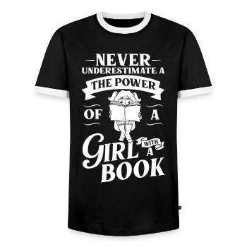 Book Girls Read Women Bookworm Librarian - Men's Ringer Shirt - black/white - Front - AI Model Female 172 light (172cm) & AI Model Male 178 light (178cm)