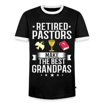 Pastor Church Minister Spiritual Christ Jesus - Men's Ringer Shirt - black/white - Front - AI Model Female 172 light (172cm) & AI Model Male 178 light (178cm)