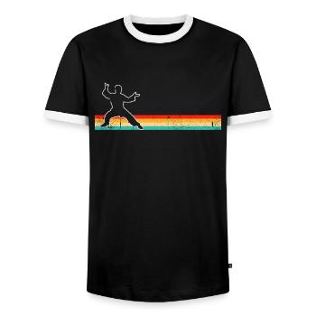 Karaté Arts Martiaux Rétro - T-shirt contrasté Homme - noir/blanc - Devant - AI Model Female 172 light (172cm) & AI Model Male 178 light (178cm)