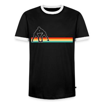 Wrestling Retro - Men's Ringer Shirt - black/white - Front - AI Model Female 172 light (172cm) & AI Model Male 178 light (178cm)