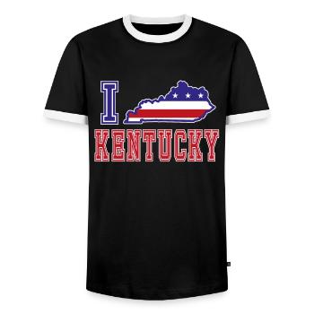 Kentucky USA I love Albama - Men's Ringer Shirt - black/white - Front - AI Model Female 172 light (172cm) & AI Model Male 178 light (178cm)