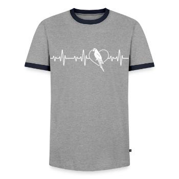 Parrots Bird Lover Heartbeat Heart - Men's Ringer Shirt - grey/navy  - Front - AI Model Female 172 light (172cm) & AI Model Male 178 light (178cm)