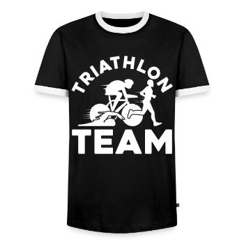 Triathlon - Männer Kontrast-T-Shirt - Schwarz/Weiß - Vorne - AI Model Female 172 light (172cm) & AI Model Male 178 light (178cm)