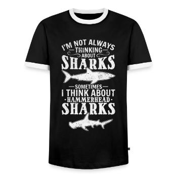 Great White Shark I don't always think of sharks - Men's Ringer Shirt - black/white - Front - AI Model Female 172 light (172cm) & AI Model Male 178 light (178cm)