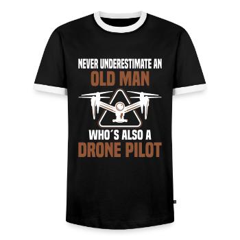 Drohnenpilot Fpv Quadcopter Racing Drohnenfliegen - Männer Kontrast-T-Shirt - Schwarz/Weiß - Vorne - AI Model Female 172 light (172cm) & AI Model Male 178 light (178cm)