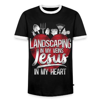 Paysagiste Aménagement Paysager - T-shirt contrasté Homme - noir/blanc - Devant - AI Model Female 172 light (172cm) & AI Model Male 178 light (178cm)