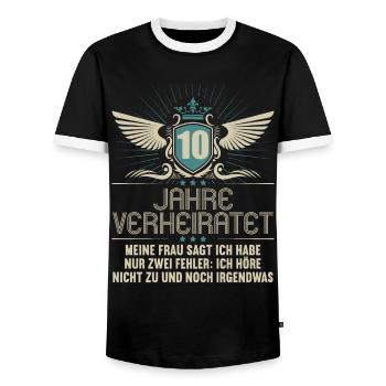 10 Jahre verheiratet nur 2 Fehler 10.Hochzeitstag - Männer Kontrast-T-Shirt - Schwarz/Weiß - Vorne - AI Model Female 172 light (172cm) & AI Model Male 178 light (178cm)