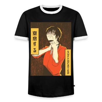 Emo Anime Boy Vaporwave Aesthetically Suffocated Ge - Men's Ringer Shirt - black/white - Front - AI Model Female 172 light (172cm) & AI Model Male 178 light (178cm)