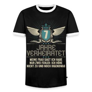 7 Jahre verheiratet nur 2 Fehler 7.Hochzeitstag - Männer Kontrast-T-Shirt - Schwarz/Weiß - Vorne - AI Model Female 172 light (172cm) & AI Model Male 178 light (178cm)
