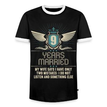 9 ans marié seulement 2 erreurs 9.Anniversaire de mariage - T-shirt contrasté Homme - noir/blanc - Devant - AI Model Female 172 light (172cm) & AI Model Male 178 light (178cm)