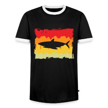 Shark Retro - Men's Ringer Shirt - black/white - Front - AI Model Female 172 light (172cm) & AI Model Male 178 light (178cm)