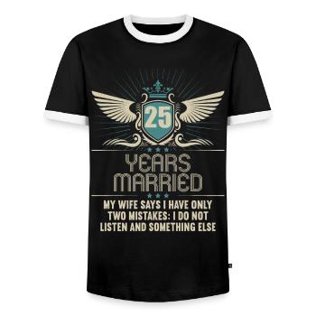25 years married only 2 mistakes 25th wedding anniversary - Men's Ringer Shirt - black/white - Front - AI Model Female 172 light (172cm) & AI Model Male 178 light (178cm)