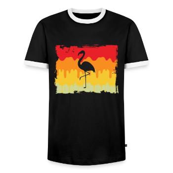 Flamant Rose Rétro - T-shirt contrasté Homme - noir/blanc - Devant - AI Model Female 172 light (172cm) & AI Model Male 178 light (178cm)