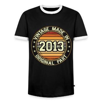 Vintage Made In 2013 Original Part Birthday 2013 - Men's Ringer Shirt - black/white - Front - AI Model Female 172 light (172cm) & AI Model Male 178 light (178cm)