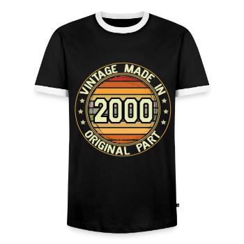 Vintage Made In 2000 Original Part Birthday 2000 - Men's Ringer Shirt - black/white - Front - AI Model Female 172 light (172cm) & AI Model Male 178 light (178cm)
