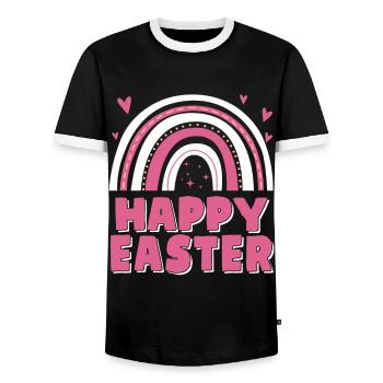 Happy Easter Women Cute Rainbow - Men's Ringer Shirt - black/white - Front - AI Model Female 172 light (172cm) & AI Model Male 178 light (178cm)