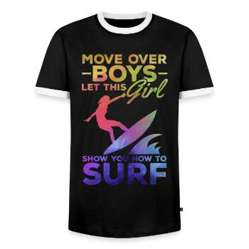 Surfer Move Over Boys Lassen Sie sich von diesem - Männer Kontrast-T-Shirt - Schwarz/Weiß - Vorne - AI Model Female 172 light (172cm) & AI Model Male 178 light (178cm)