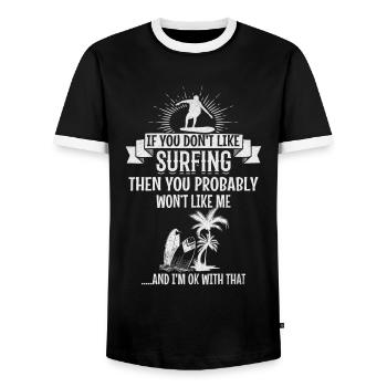 Si tu n’aimes pas surfer, tu seras moi - T-shirt contrasté Homme - noir/blanc - Devant - AI Model Female 172 light (172cm) & AI Model Male 178 light (178cm)