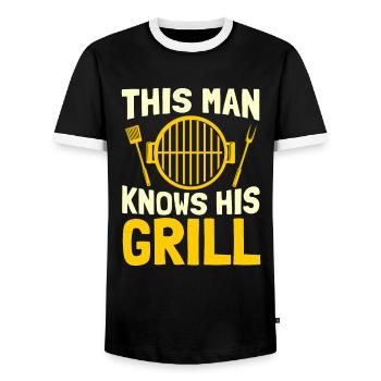 Grill grill maître BBQ - T-shirt contrasté Homme - noir/blanc - Devant - AI Model Female 172 light (172cm) & AI Model Male 178 light (178cm)