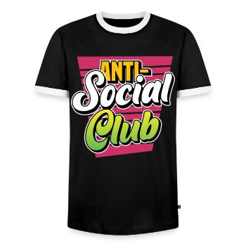 Antisocial Club Anti Social Introvert People - Men's Ringer Shirt - black/white - Front - AI Model Female 172 light (172cm) & AI Model Male 178 light (178cm)