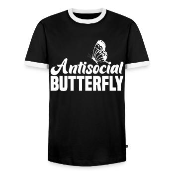 Antisocial Butterfly Introvert Design - Men's Ringer Shirt - black/white - Front - AI Model Female 172 light (172cm) & AI Model Male 178 light (178cm)