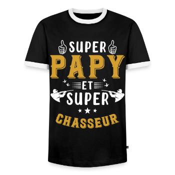 Super papy et Super Chasseur - T-shirt contrasté Homme - noir/blanc - Devant - AI Model Female 172 light (172cm) & AI Model Male 178 light (178cm)