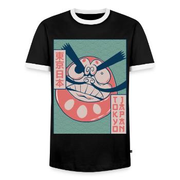 Daruma Doll Tokyo Japan Japanese Aesthetics Gesch - Men's Ringer Shirt - black/white - Front - AI Model Female 172 light (172cm) & AI Model Male 178 light (178cm)