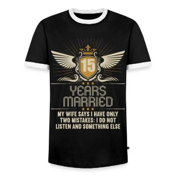 15 years married only 2 mistakes 15th wedding anniversary - Men's Ringer Shirt - black/white - Front - AI Model Female 172 light (172cm) & AI Model Male 178 light (178cm)