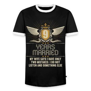 9 ans marié seulement 2 erreurs 9.Anniversaire de mariage - T-shirt contrasté Homme - noir/blanc - Devant - AI Model Female 172 light (172cm) & AI Model Male 178 light (178cm)