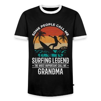 Water surfer Grandma Water surfing Grandma Surfing - Men's Ringer Shirt - black/white - Front - AI Model Female 172 light (172cm) & AI Model Male 178 light (178cm)