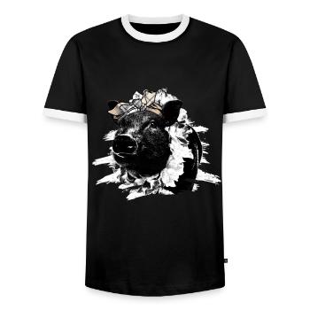 Pig Gift Piglet Kids Piglet Pig Pig - Men's Ringer Shirt - black/white - Front - AI Model Female 172 light (172cm) & AI Model Male 178 light (178cm)